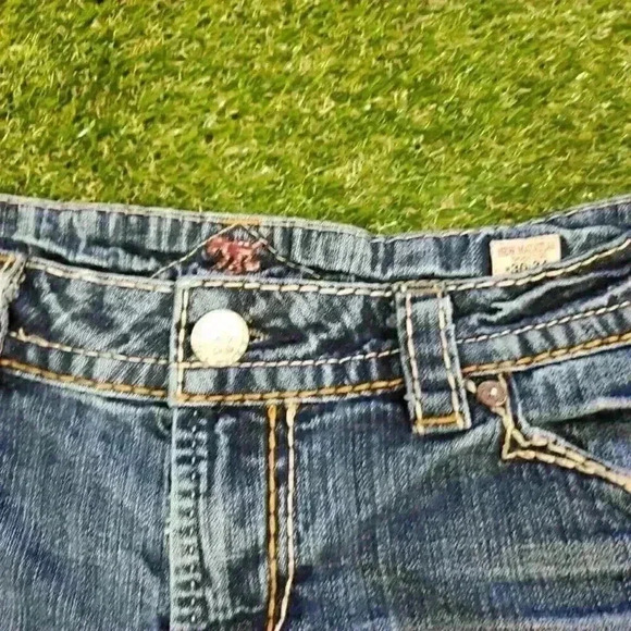 MEK DENIM USA Mykonos Distressed Blue Straight Leg Denim Short 30w - Picture 5 of 11